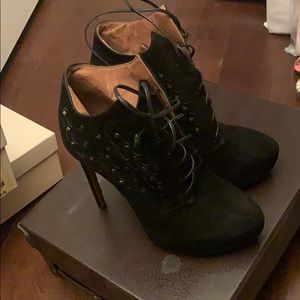 Alaia black suede laser cut booties